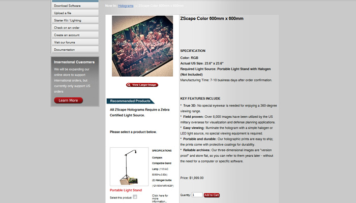 b2b ecommerce website example - zebra imaging