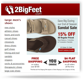 2BigFeet Offers Free or Flat Rate Shipping