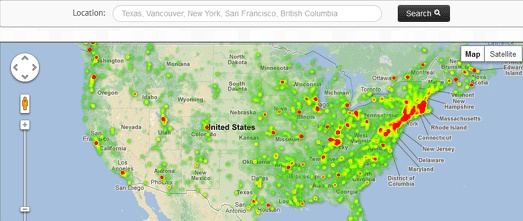 Google heatmaps API integration, historic places us