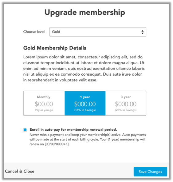 upgrade membership example: upgrade to Gold Membership