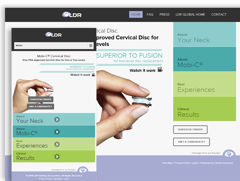 Clarity's two-time award winning web design for LDR Medical