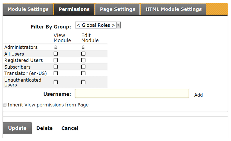 DotNetNuke User Permissions