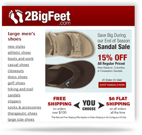 2BigFeet Offers Free or Flat Rate Shipping